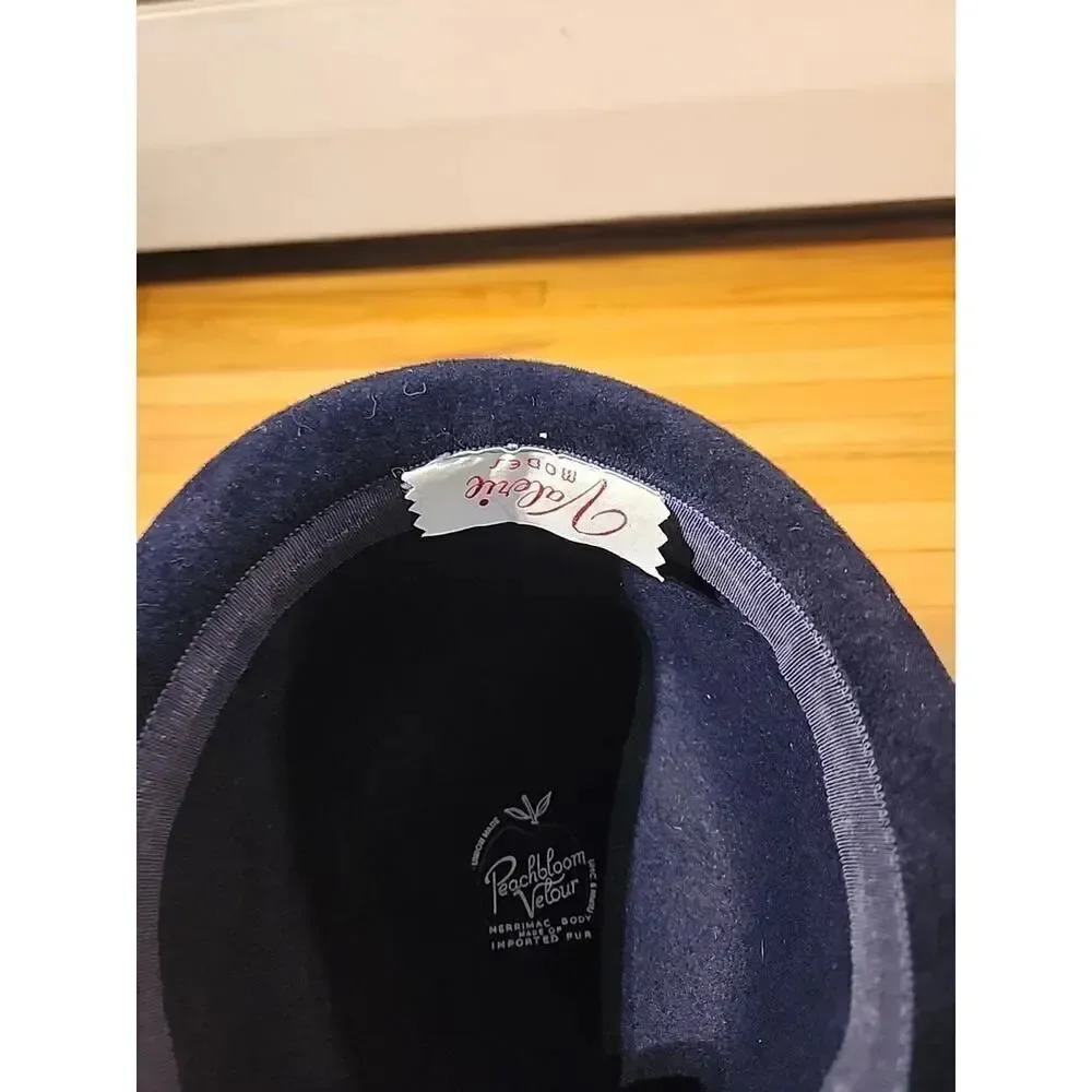 Valerie Modes Peachbloom Velour Hat Women Imported Fur Blue Vintage READ